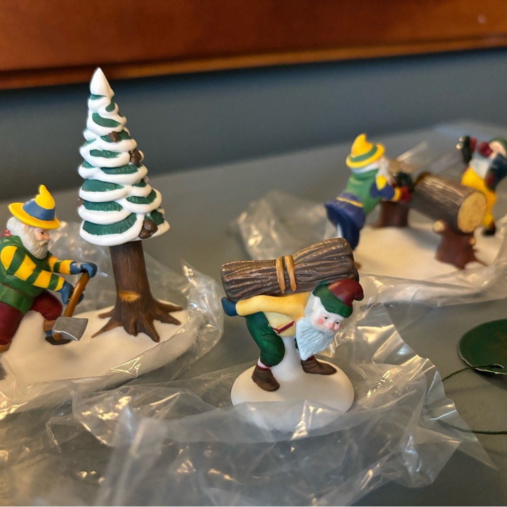Dept 56 Heritage Village Christmas Miniatures Snow Cone & Woodsmen Elves Set